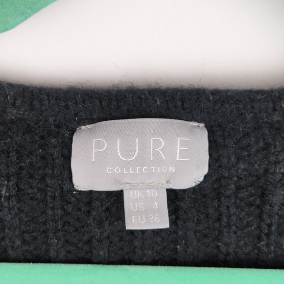 Pure Collection Wool Alpaca Blend Chunky Ribbed Knit V-Neck Sweater sz 4 - Picture 4 of 7